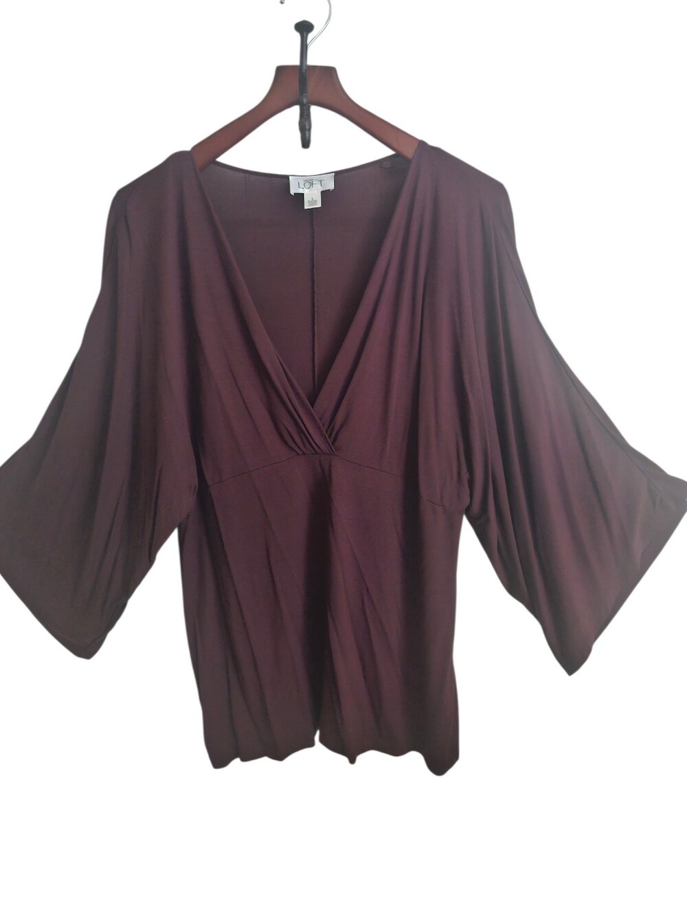 LOFT Ann Taylor Y2K Deep VNeck Dolman Sleeve Top Blouse Maroon Size Large